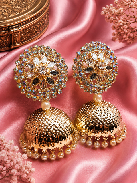 Lite Golden color Pearls & Stone Design Beautiful Jhumka very lite weight