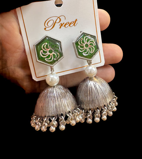 Beautiful oxidised Jhumka with colourful meenakari work