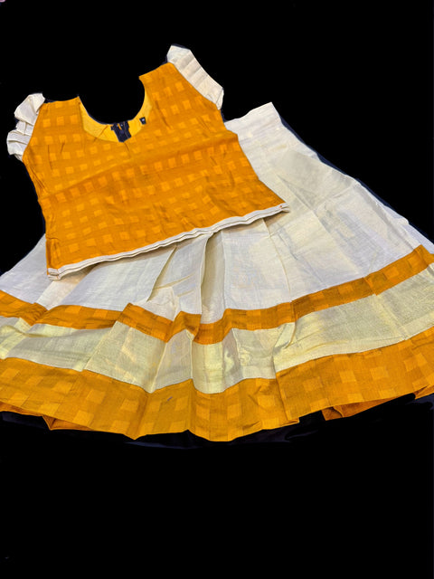 Gold Tissue based kids (Girls)Onam Special blouse and Skirt set