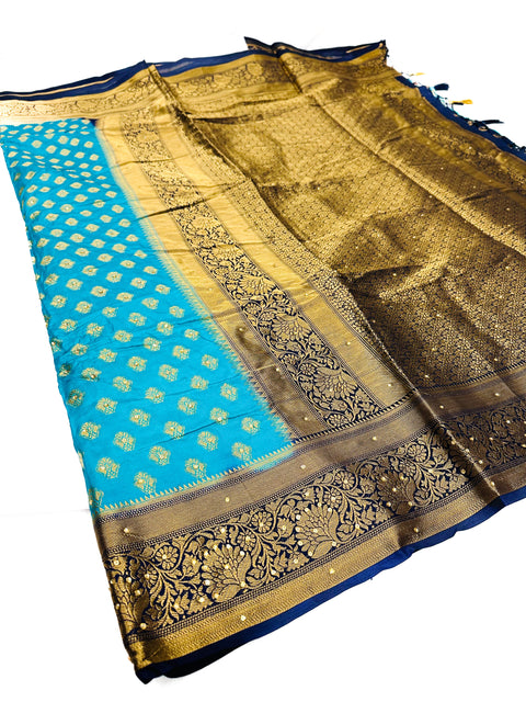 Art Silk Saree With Beautiful Stone Work With Contrast Pallu And Blouse