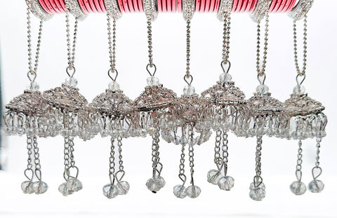 Beautiful Silver fine stone shiny Brass Bangles with Beautiful Latkan set (Sample picture attached at end to show it can be customised with plain Velvet or Metal Bangles)set of 4 Bangles
