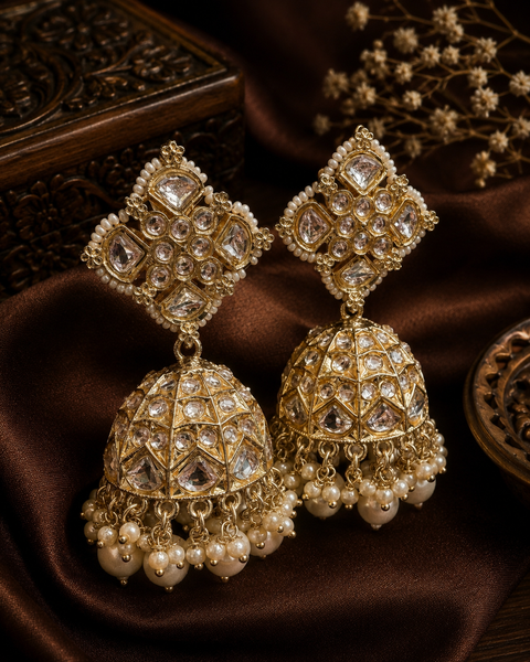 Beautiful pearls with kundan work jhumka