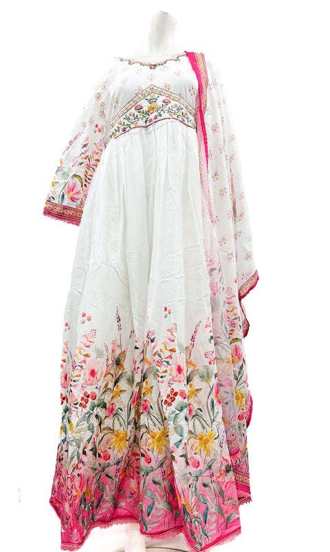 PURE & SOFT RAYON COTTON BASED DESIGNER FLARED KURTI WITH PLAZO PANTS & DUPATTA