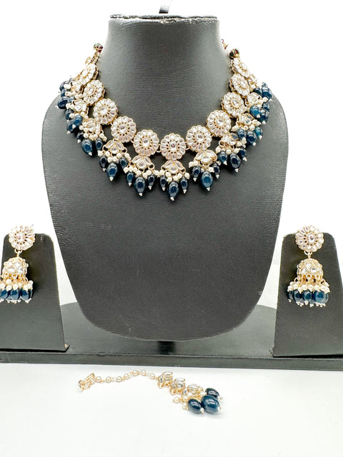 Kundan studded & pearls work designer heavy work Necklace set with beautiful Earrings & Tikka