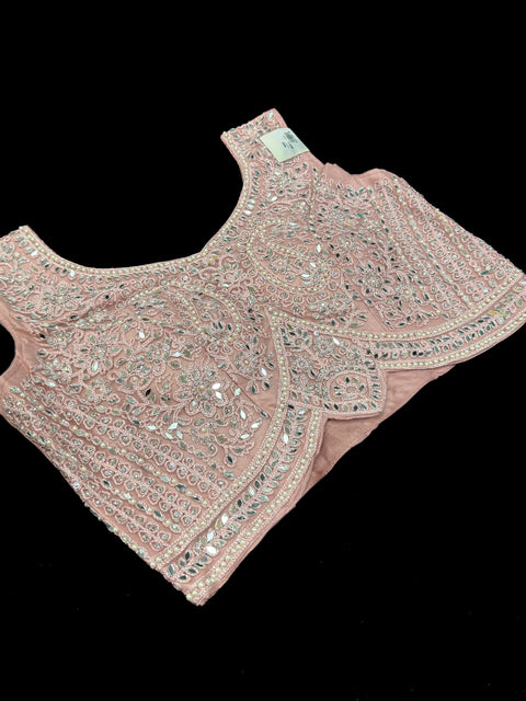 Stones and mirror work designer Blouse with netting shimmer work  design heavy flared lehnga and netting dupatta