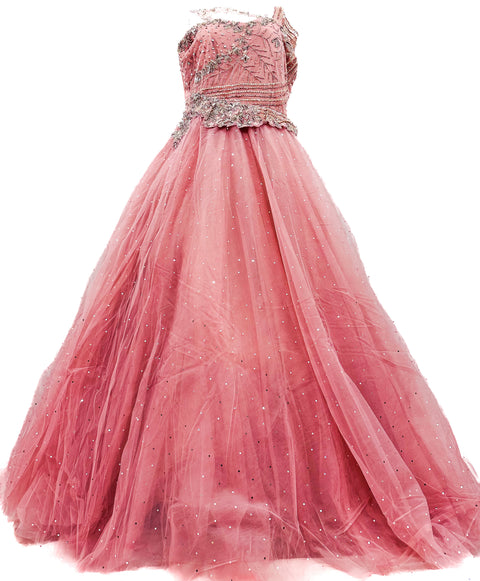 Netting Based Beautiful Mirror & Stone Work Designer Party Gown