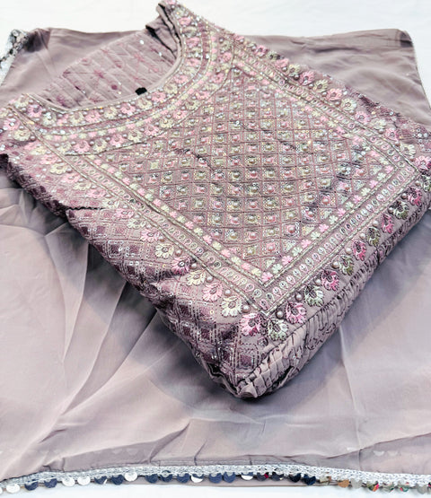 Georgette based embroidery with sequined work designer flared kameez /gown with tights and georgette  based embroidery work dupatta