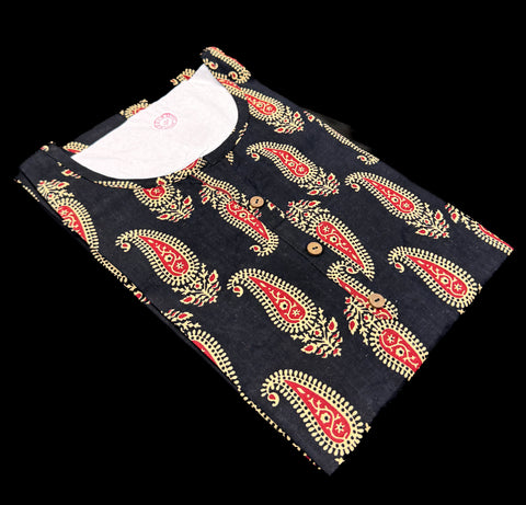 Pure Cotton based Printed short Kurti for girls /Ladies (Size 38 - length 28 inches, Size 42 ,46, 48 length -31 inches)sleeves 17 inch