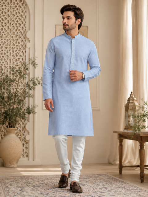 Pure cotton based Plain kurta with white pajama Set(slight variation in color and design is possible)