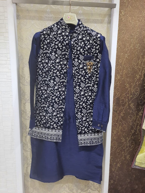 Embroidery work Velvet Jacket With Raw Silk Based Kurta & pants