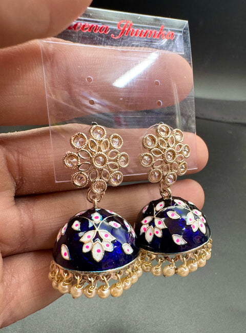 Polki Stone With Pearls Work Beautiful Meenakari Jhumka