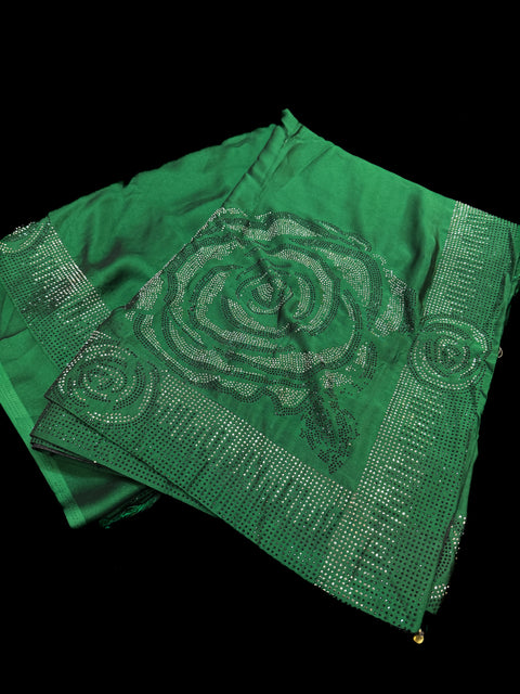 (Video clip attached) Beautiful swarovski Stones work Roses design beautiful Georgette Silk Saree