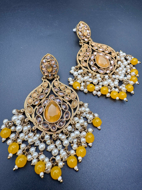 Original Polki with beautiful pearls heavy look Earrings with lite weight