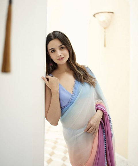 Alia Bhatt inspired plain multicoloured saree