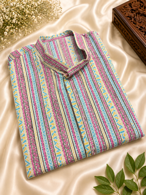 Pure cotton based Men’s Printed kurti (sizes mentioned in inches ,not according to the label on Kurti)size 46 kurti- Length 40 inches and size 48 -length 42 inches ) Kurti only. Pants not included.