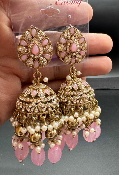 Beautiful polki stone  & Pearls work bigger jhumka (very lite weight)