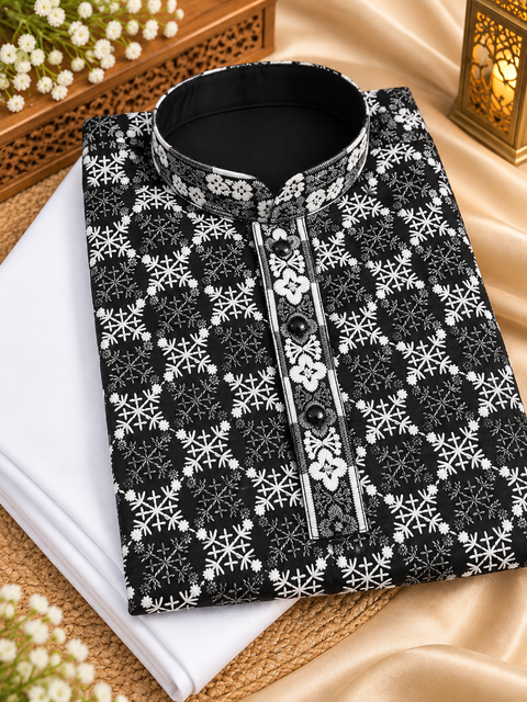 Soft Rayon based embroidery with sequined work kurta, Comes with a white pajama.Slight variation in colour and design is possible