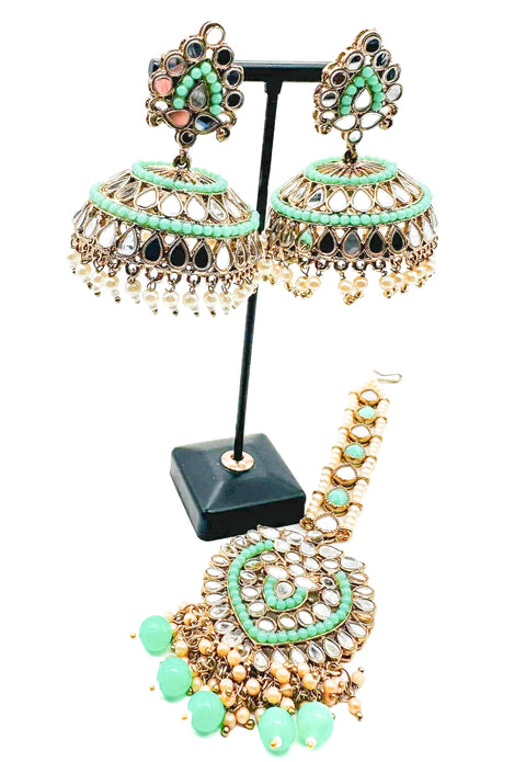 Mirror work with pearls work beautiful Jhumka Balian big size with Tikka