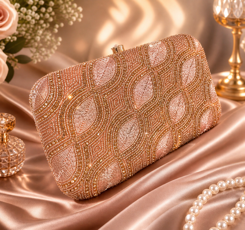 Stone work Handwork designer clutch bag with handle to carry with chain inside the clutch (can be attached or detached)