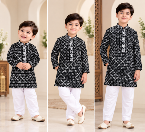 Soft Rayon based embroidery with sequined work kurta, Comes with a white pajama.Slight variation in colour and design is possible