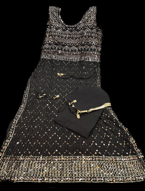 Georgette based embroidery with sequined work Nayra cut plazo suit