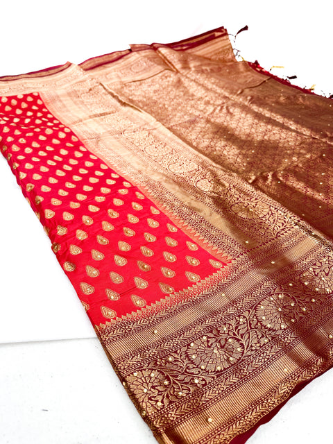Art Silk Saree With Beautiful Stone Work With Contrast Pallu And Blouse