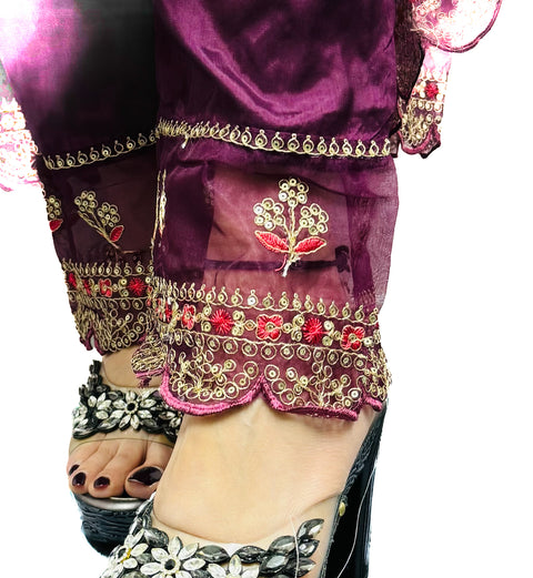 Pure & Soft Rayon Based Designer Embroidered & mirror  Work with bandhani print Flared Kurti With designer Plazo Pants & organza based embroidery Dupatta