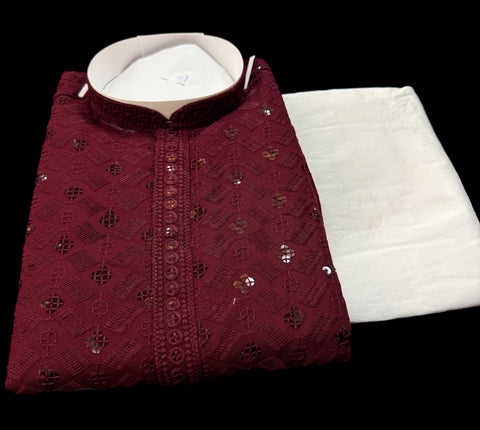 Pure Rayon Based Beautiful Embroidery Work At Front And Back With Sequins Work Designer Kurta & cream Pajama