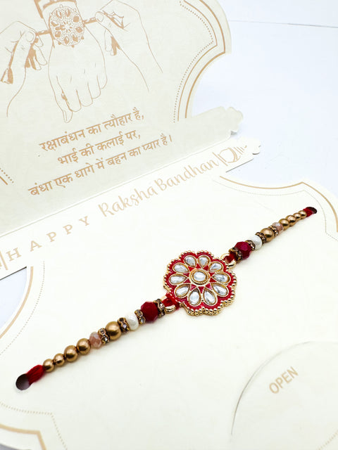 Beautiful Kundan stone Studded Rakhi In Beautiful Packing With beautiful message for Bhai