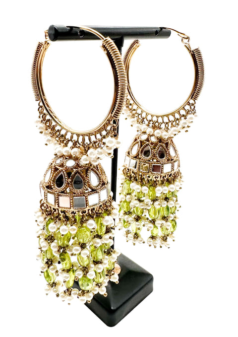 Pearls hanging with mirror work beautiful heavy work designer Jhumka Balian