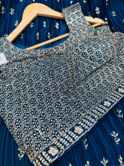 Chinnon Based Embroidery with sequined Work blouse with othe embroidery work lehnga And plain georgette dupatta