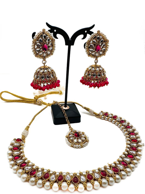 Kundan and Pearls work beautiful necklace set with Jhumka & Tikka
