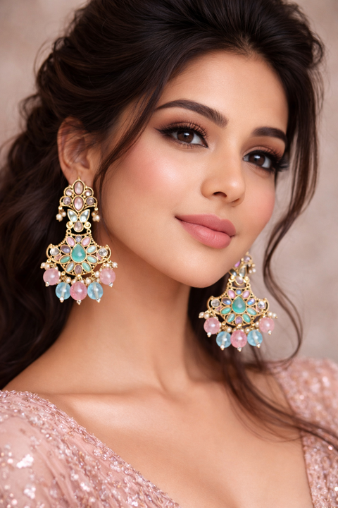 Original Polki with beautiful pearls heavy look Earrings with lite weight