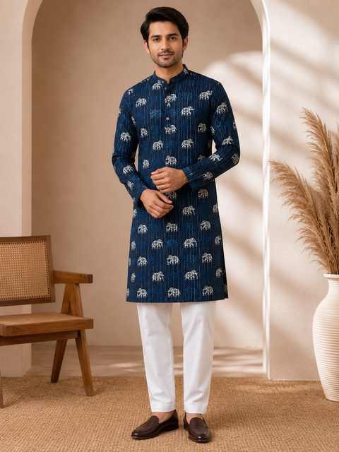 Pure cotton based Men’s Printed kurti (sizes mentioned in inches ,not according to the label on Kurti)size 44 kurti- Length 40 inches and size 46-length 42 inches ) Kurti only. Pants not included.