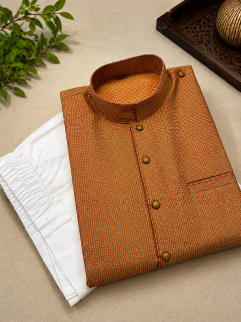 Two toned  cotton silk design designer kurta with pajama pants (slight variation in color & design is possible)