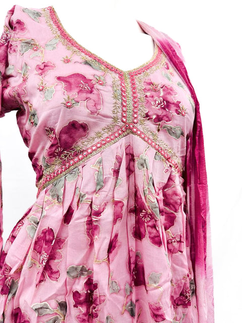 Pure & Soft cotton Based Designer Embroidered & Printed Work Kurti With Plazo Pants & Dupatta