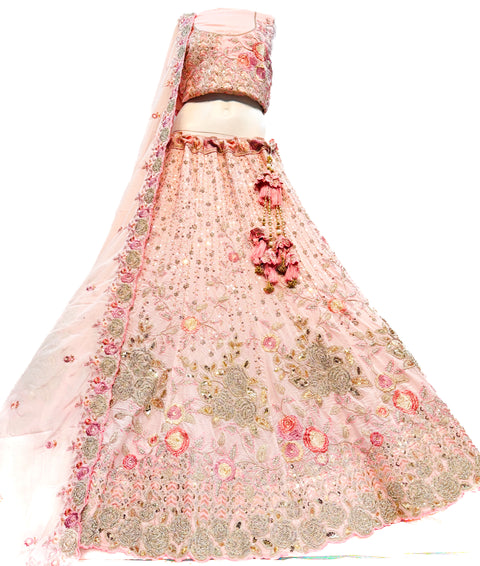 Georgette based stones hand work with heavy sequins work Heavy Ken ken Bridal designer lehnga with heavy handwork blouse and netting dupatta (video clip attached for reference )