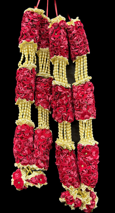 Maroon colour Wedding Garland/ Jaimala, Heavy artificial flowers with Pearl work (Comes in Pair)