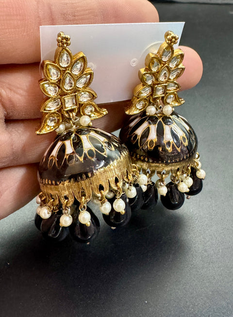 Polki stone with pearls and meenakari work beautiful Jhumka