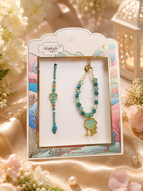 Beautiful Bhai-Bhabhi Rakhi set with colourful beads and elegant detailing — a perfect celebration of the special Raksha Bandhan bond.