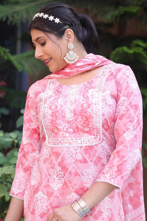 Pure & Soft cotton Based Designer Embroidered & Printed work Kurti With Plazo Pants & Dupatta