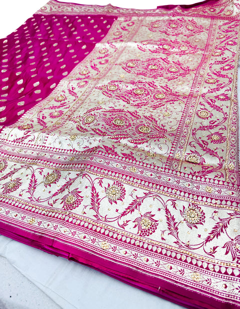 Beautifully Designed Banarasi Silk Saree With Heavy Handwork With Stones & Zari
