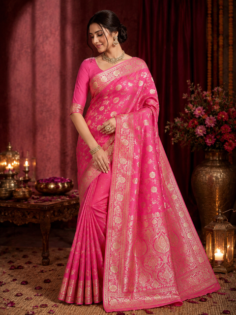 Soft & beautiful Banarsi Silk Saree(very soft to pleated set)Blouse Piece Is Included With The Saree As Unstitched Fabric(slight variation in color and design is possible