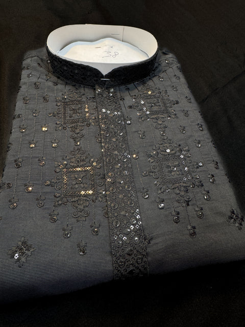 Malmal Rayon based very soft beautiful embroidery work at front and back & on sleeves with sequins work designer Kurta & Pajama