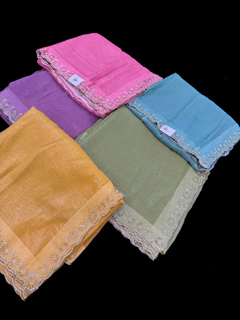 (Video clip attached) Beautiful Jimmy Choo fabric handwork border plain Sarees