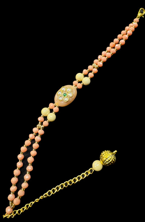 Pearls beaded Beautiful Stone Work Rakhi Bracelet style