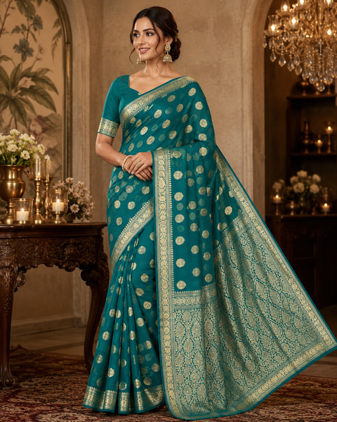Very Soft Pure georgette chiffon based Beautiful zari work Banarasi look Saree(Blouse Shown Is For Reference Only. The Blouse Piece Is Included With The Saree As Unstitched Fabric)(slight variation in color and design is possible )
