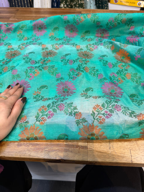 Soft Silk Saree with beautiful floral weaving ( Please note that this saree has some faded spots, as shown in the pictures. Due to this minor defect, it is being offered at a 50% discounted price)