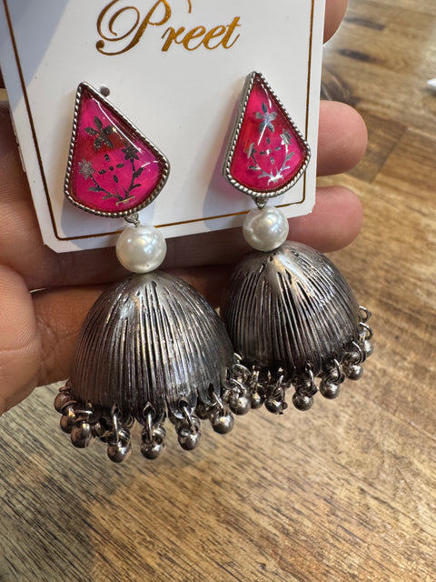 Beautiful oxidised Jhumka with colourful meenakari work