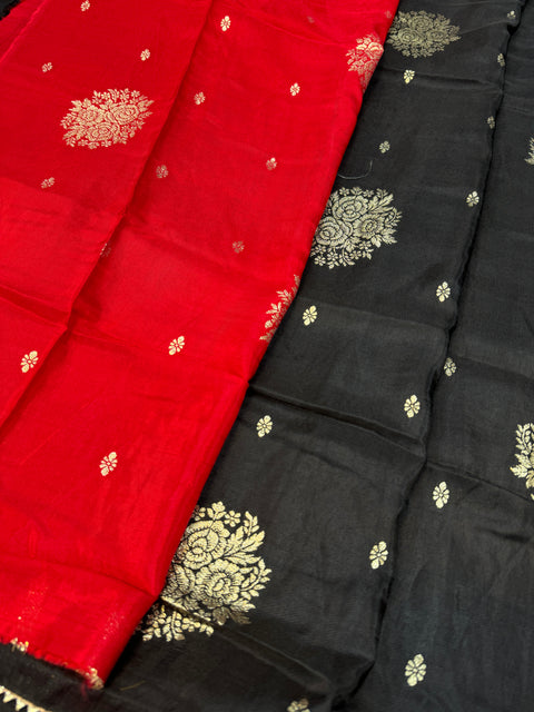 Black color Beautiful brocade art silk Saree & Red contrast blouse